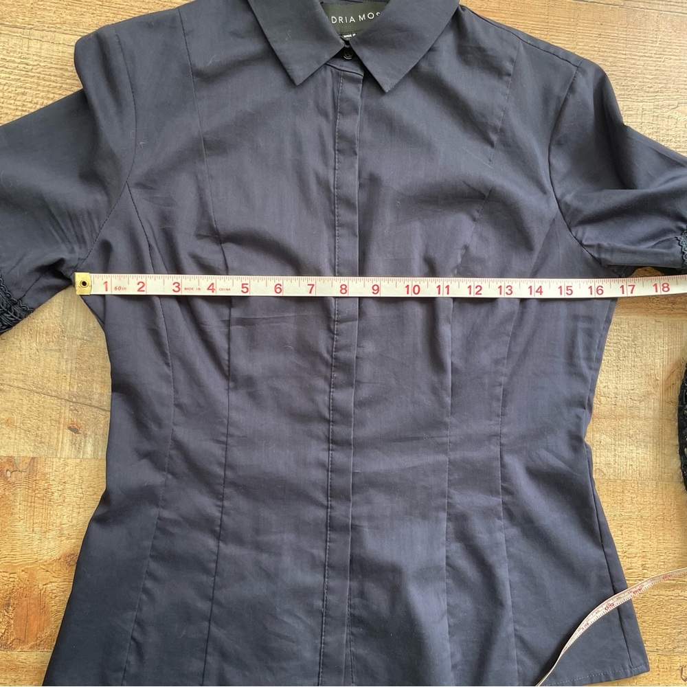 Adria Moss Ballon Puff Sleeve with Cutout Detail Cotton Button Down Shirt Navy - Picture 5 of 7